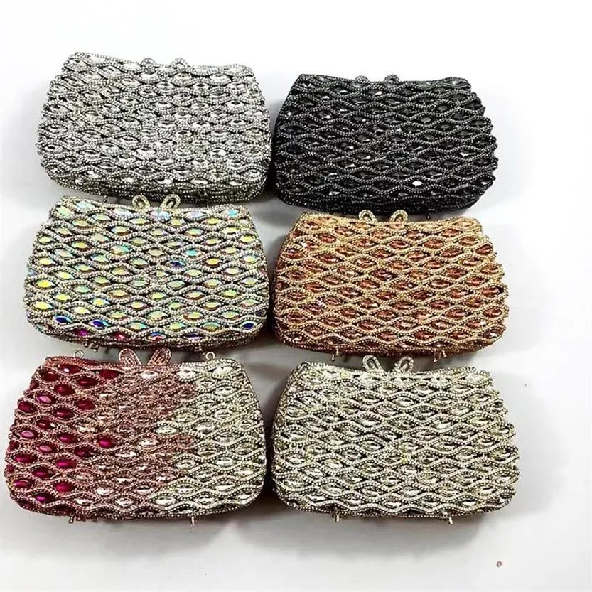 Zilver Zwart Champagne 6 Kleuren Avond Kristal Strass Clutch Ontwerp Edelsteen Party Bruiloft Diamant Portemonnees Bags286v