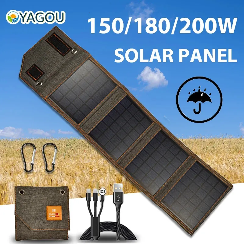 Carregadores Ao Ar Livre Dobrável Painel Solar 5V USB Carga Rápida À Prova D 'Água Para Celular Power Bank Camping Turismo Pesca 150 180 200W 231117