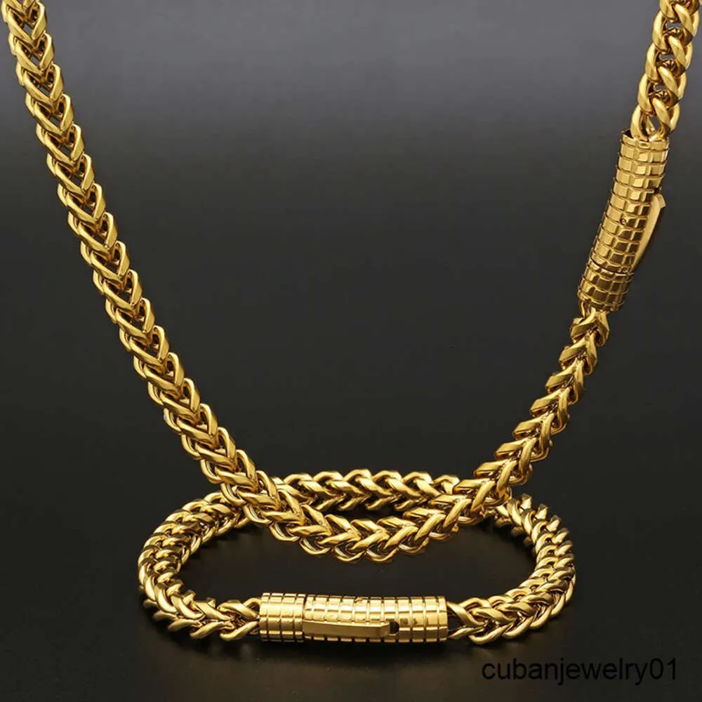 Colar cubano hip hop18k ouro 6mm corrente para homens colar de aço inoxidável banhado a pvd corrente franco