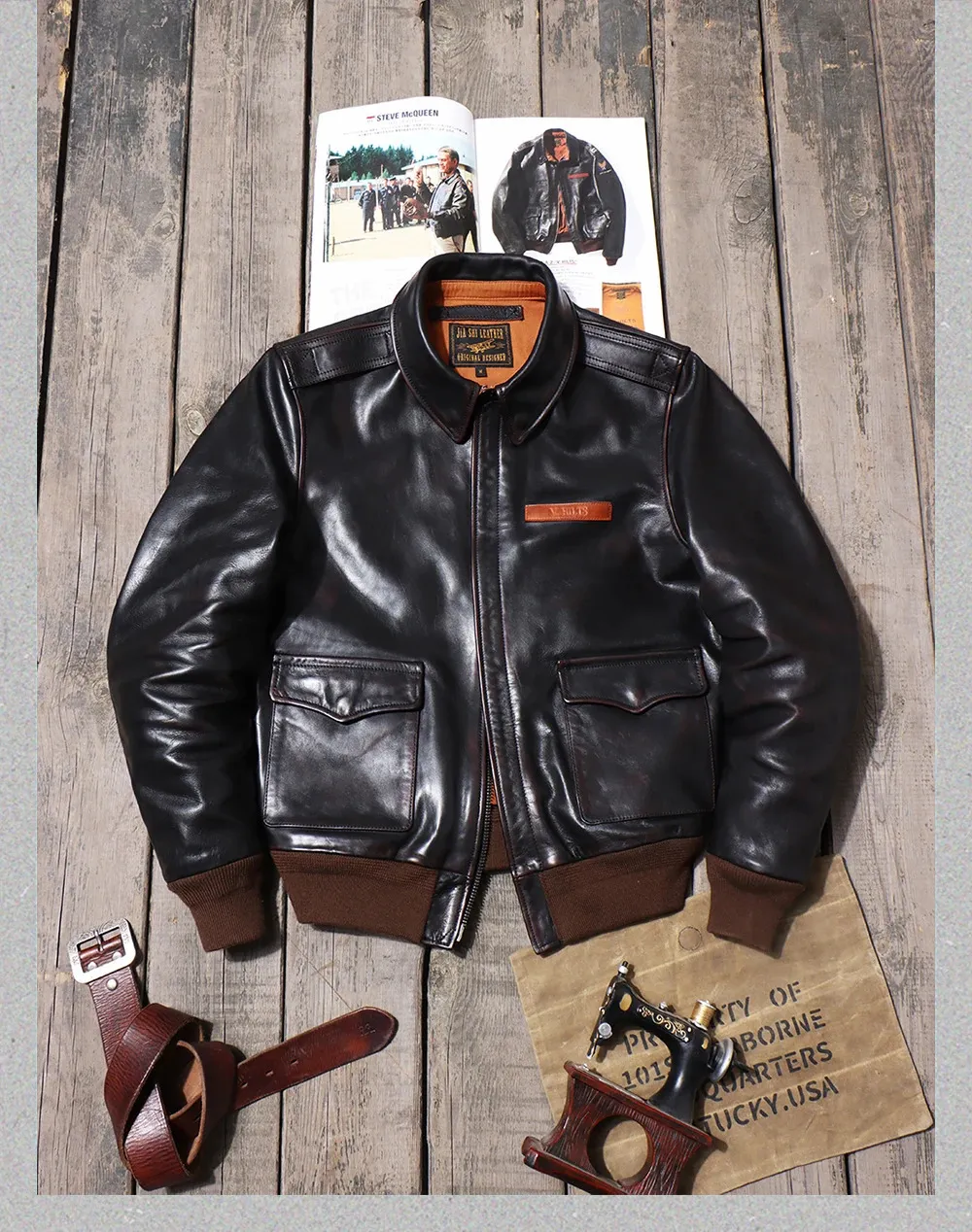 Couro masculino falso yr clássico força aérea a 2 jaqueta de couro natural vintage horsehide a2 jaqueta de vôo casaco de qualidade eastman 231031