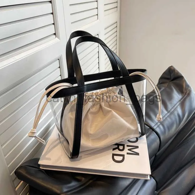 Сумки на плечо Женская прозрачная сумка 2023 Летняя пляжная сумка-ведро Сумка из ПВХ Верхние карманыscatlin_fashion_bags
