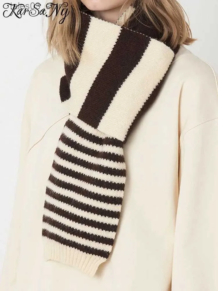 Scarves KarSaNy Women Warm Striped Scarf Black And White School Casual Warm Knitted Women's Scarf Winter Women Thick Q231031