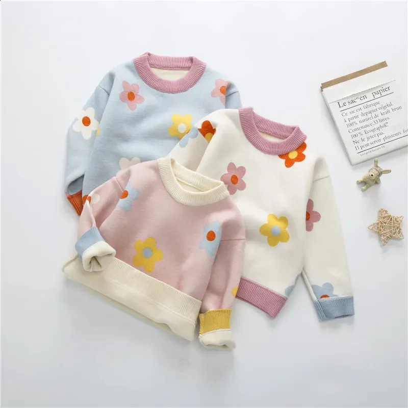 Pullover 2023 Autumn Winter Girls Floral Sweater Sweater Kids Kids Scay eeped tops Long Sleeve Tops Toddler Children for 231030