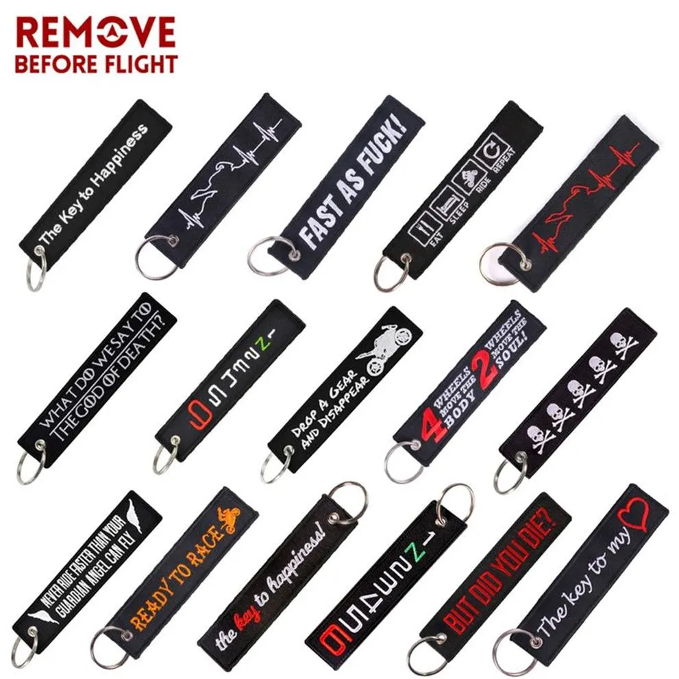 BEFORE FLIGHT Keychain Launch Key chains for Motorcycles and Cars Black Tag Embroidery Fobs240x