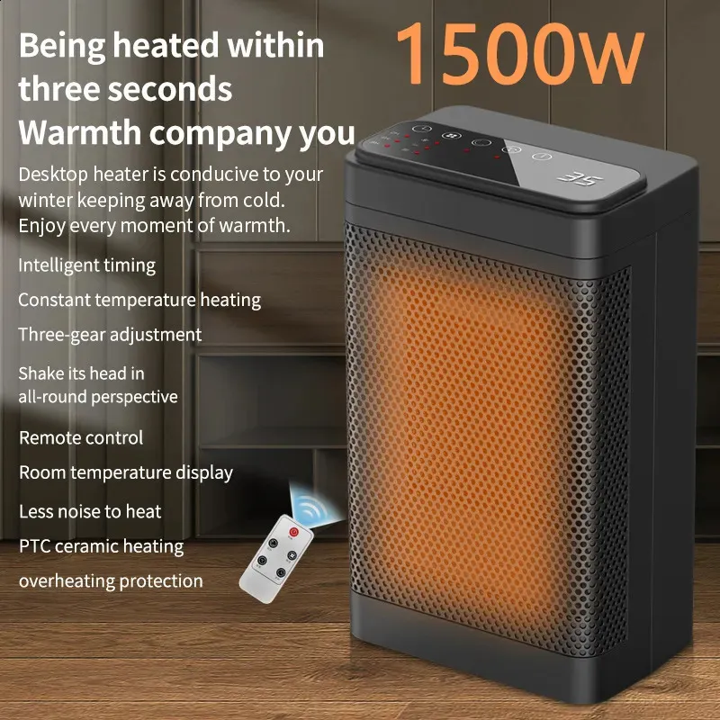 Hemvärmare 1500W PORTABLE Electric Heater Lämplig för hemmaval Kontor Fjärrkontroll Elektriska värmare Låg konsumtion Värmefläktar 231031