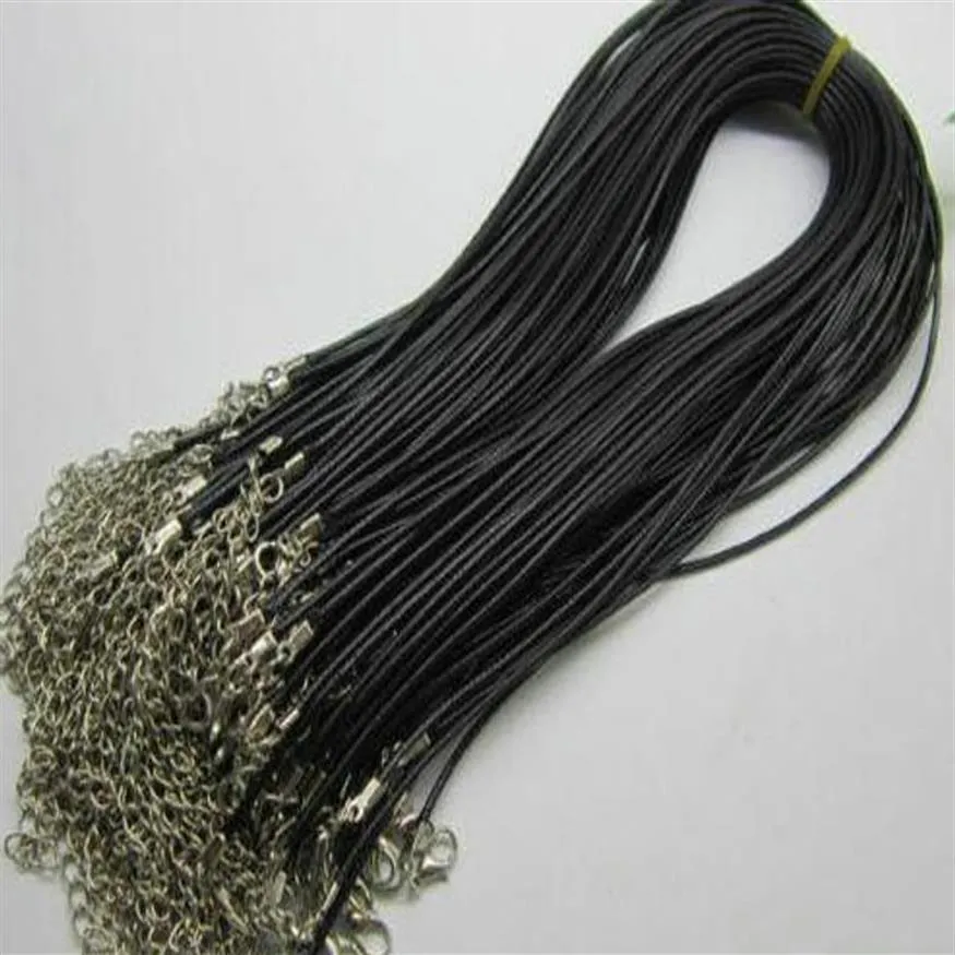 1mm 1 5mm 2mm 3mm 100pcs Black adjustable Genuine REAL Leather Necklace Cord For DIY Craft Jewelry Chain 18'' with Lobst232n