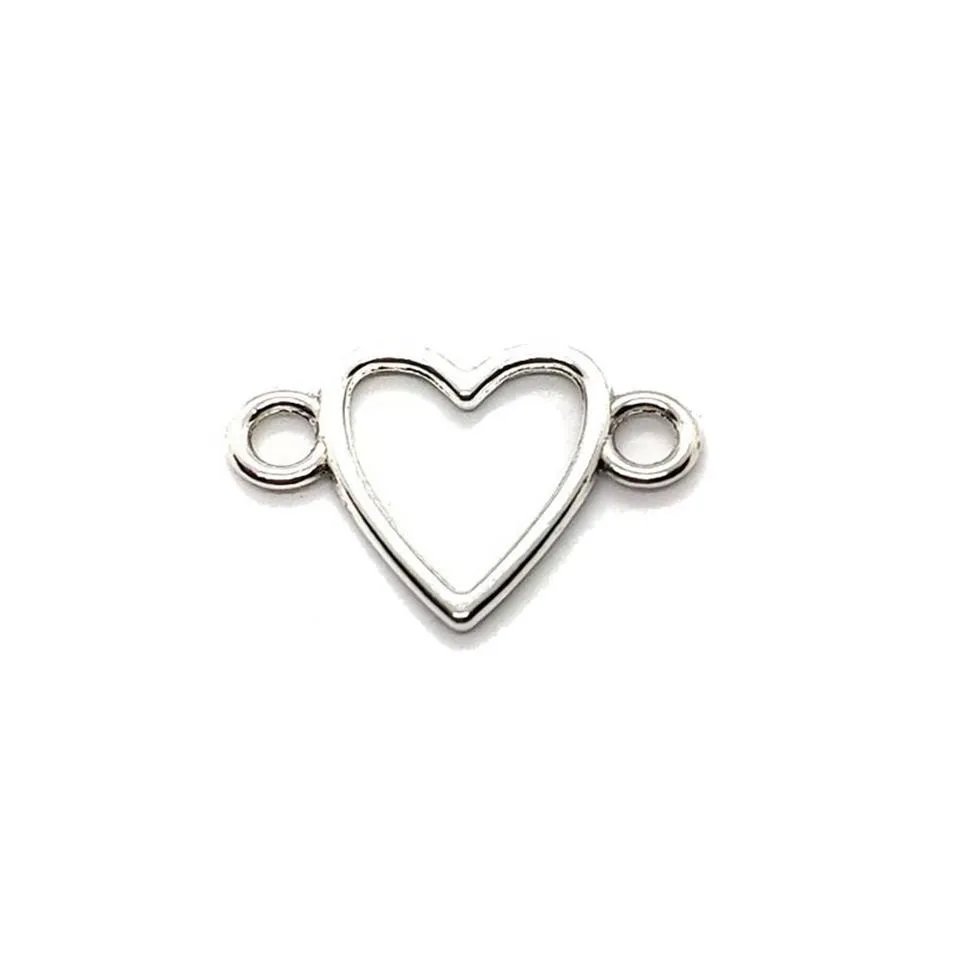 100pcs / lot Antique Argent Plaqué Coeur Lien Connecteurs Charmes Pendentifs pour la Fabrication de Bijoux DIY Artisanat Fait Main 16x24mm2821