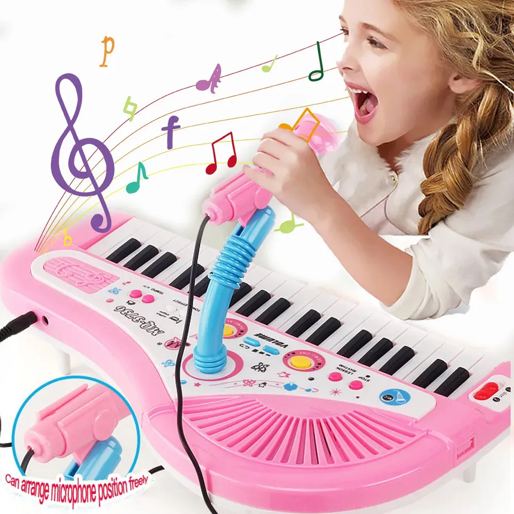 Lärande leksaker 37 Key Electronic Keyboard Piano For Kids With Microphone Musical Instrument Education Toy Toy Present Barn Girl Boy 231030