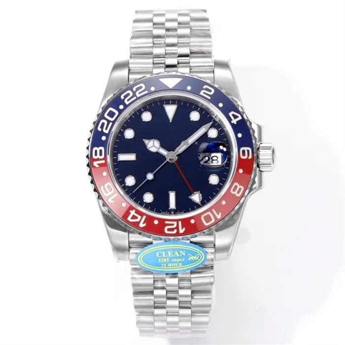 깨끗한 Montre de Luxe Luxury Watch 40mm 3285 자동 기계식 운동 세라믹 화이트 골드 글꼴 림 904L 스틸 남성 시계 디자이너 시계 손목 시계 GMT