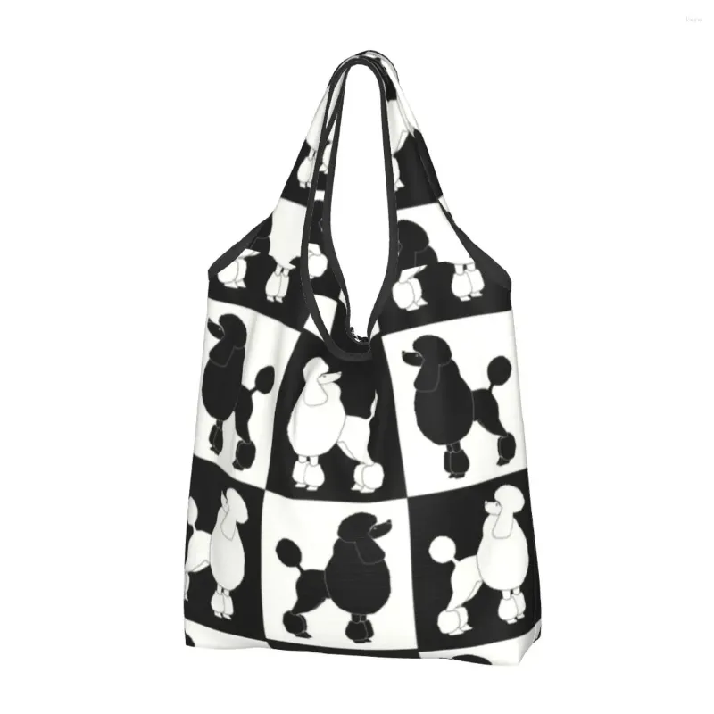 Shopping Bags Checkered Poodles Groceries Custom Shopper Tote Shoulder Big Capacity Portable Dogs Handbag