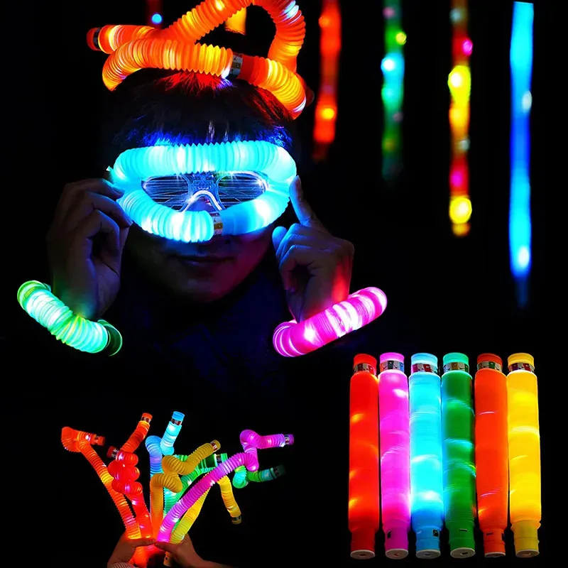 party toys Flash bellows vent decompression LED light water pipe  tube decompressions light-emitting telescopic tube