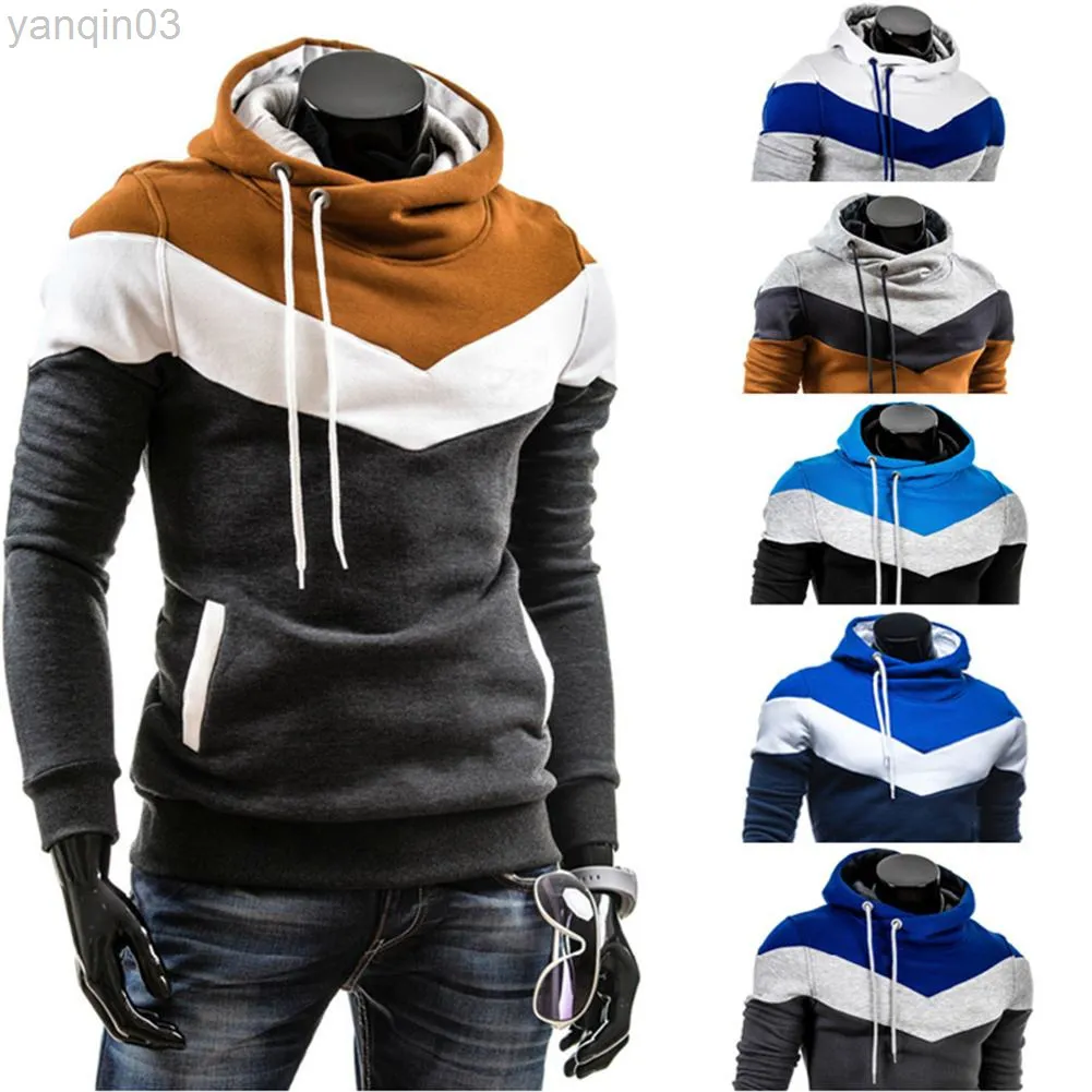 Herrtröjor tröjor mode män hoodies lapptäcke hösten vinter huva tröja långärmad tröja skarvade casual tröja sudaderas hombre l220901