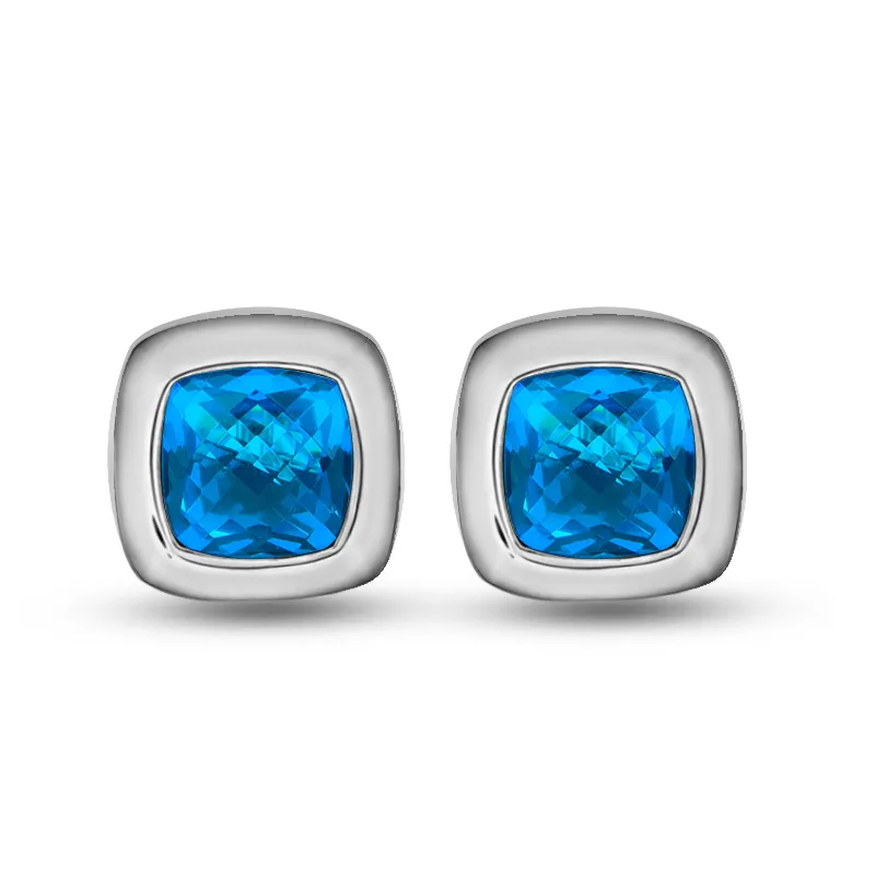 Ohrstecker aus 925er-Sterlingsilber, 11 mm, blauer Topas-Achat mit Diamanten, exquisiter Ohrring für Damen