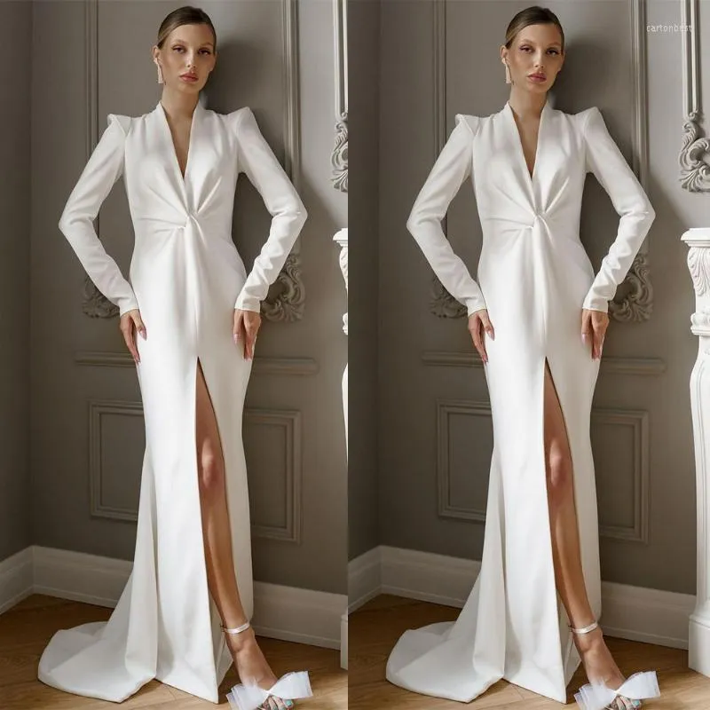 Costumes pour femmes femmes élégantes blanc longueur de plancher col en V profond mode femme vêtements sur mesure haute Split robe de soirée de bal