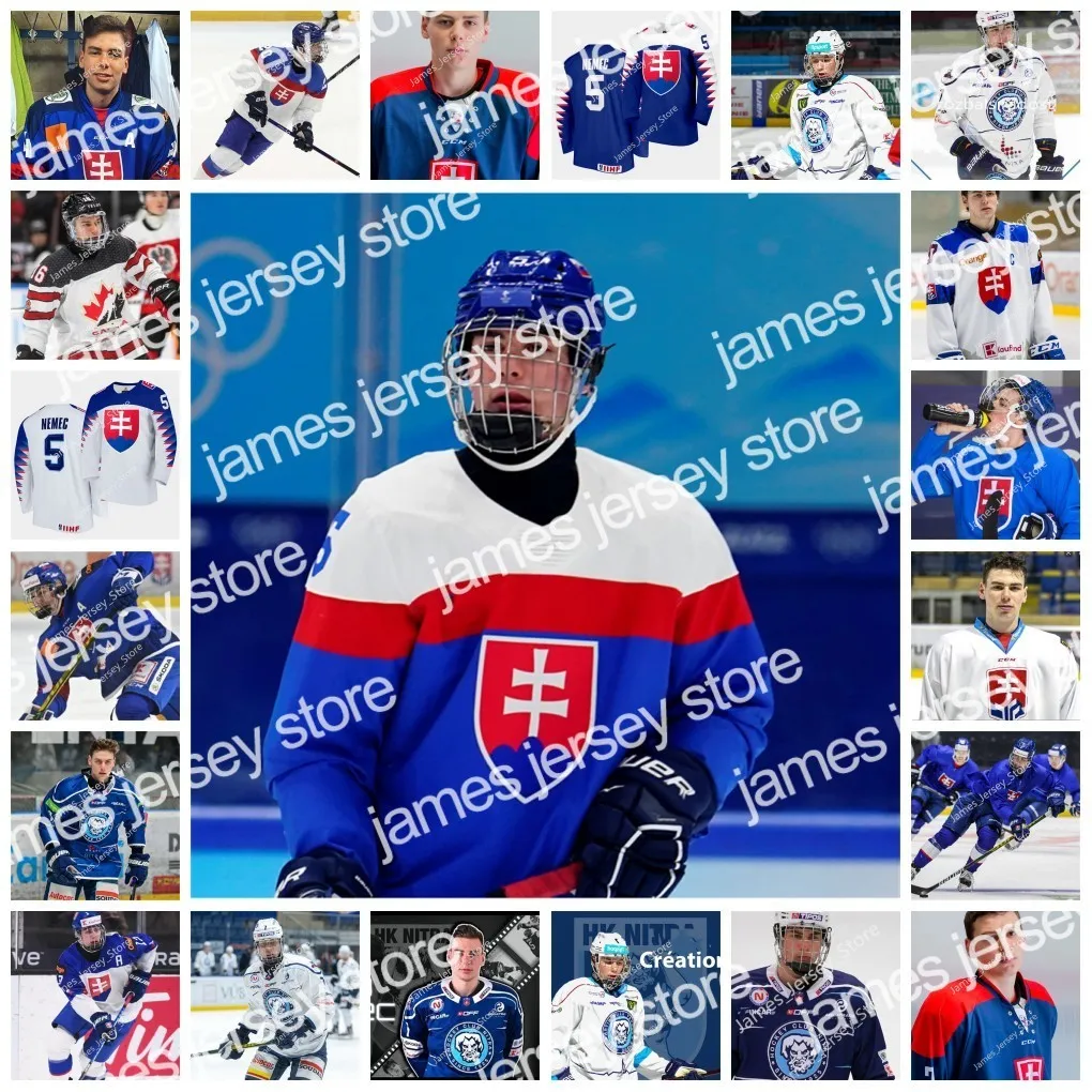 College Hockey Wears Simon Nemec 아이스 하키 저지 커스텀 빈티지 슬로바키아 Extraliga HK Hokejovy Klub Nitra 저지 2021 IIHF 세계 챔피언십 유니폼 2021 Hlinka