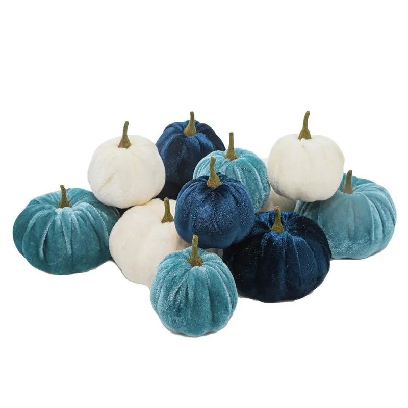 Party Decoration 12pcs Halloween Artificial Pumpkins Set Realistic Velvet Pumpkin Mold For Fall Harvest Props 220901