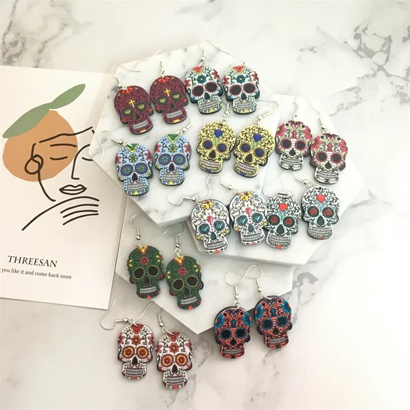 スタッド10ペアCalavera Sugary Sweet Skull Earringsメキシコの日ハロウィーンアクリルエンボスフローラシュガーイヤリング10colors 220901を祝う