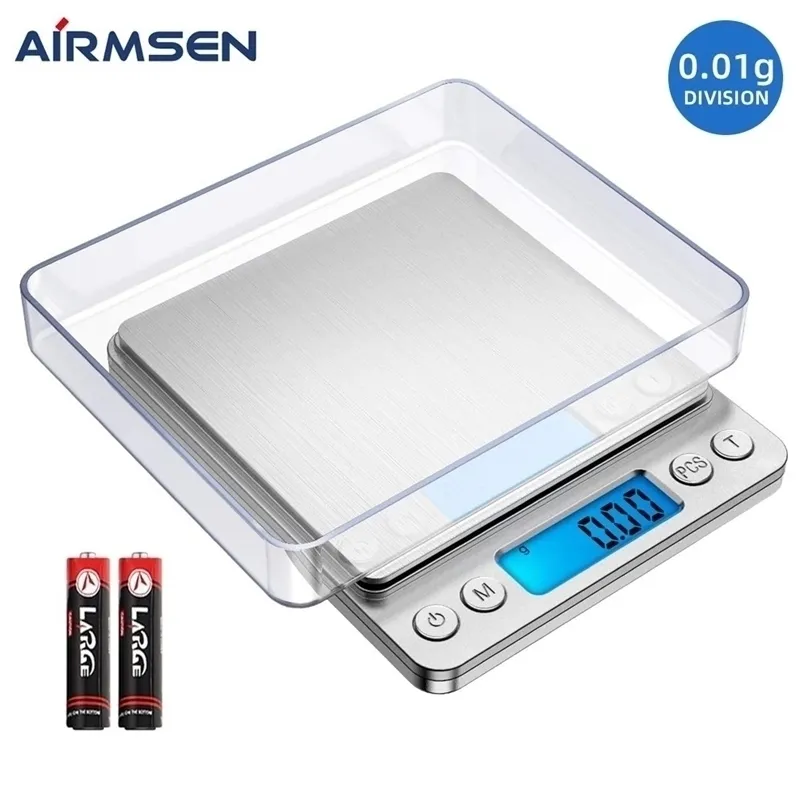 Mätverktyg Airmsen Kitchen Scale Exakt digital elektronisk fickmat smycken diet gram matlagning LCD -skärm 01001G 220830