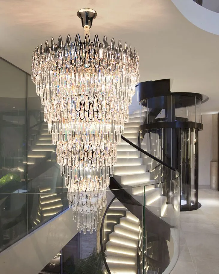 Postmodern Light Luxury Hall Pendant Lamps High-end Duplex Stair Long Chandelier New Villa Crystal