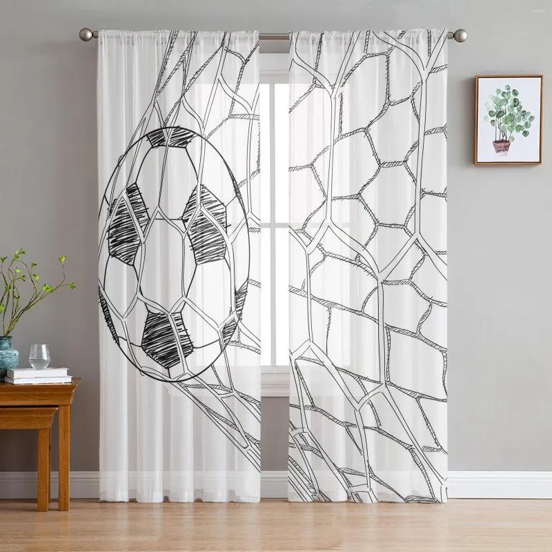 Perde Futbol Net Hedefi Sketch Sheer Pencere Perdeleri Yatak Odası Odası Modern Tül Voile Drapes El Kitchen