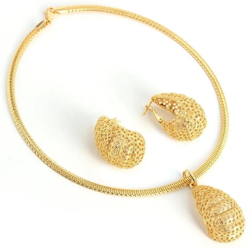 Otros conjuntos de joyas Boda de Navidad Pendientes colgantes nupciales Collar de regalo africano brasileño para mujeres Dubai Gold 220831