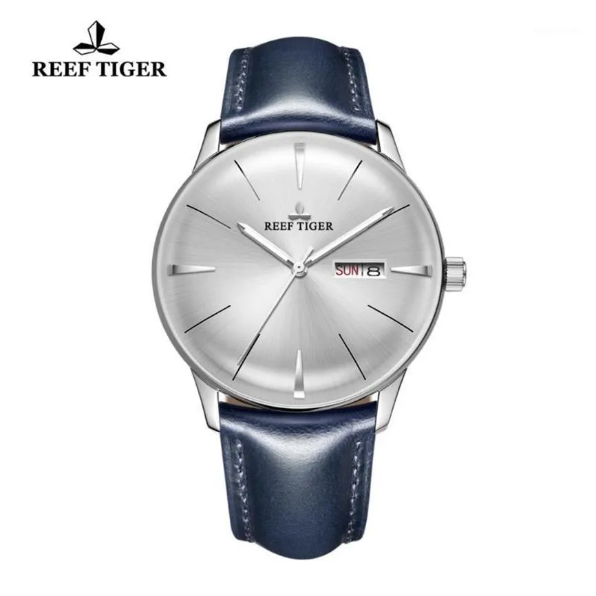 Wristwatches 2021 Reef Tiger RT Dress Watches for Men Blue Leather Band Band Lens White Dial Automatic RGA823812962
