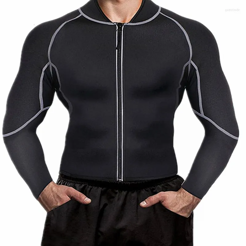 Magliette intime Sauna Waist Trainer T-Shirt Uomo Perdita di peso Sweat Shirt Tummy Control Trimmer Allenamento in neoprene Zip Body Shaper Corsetti