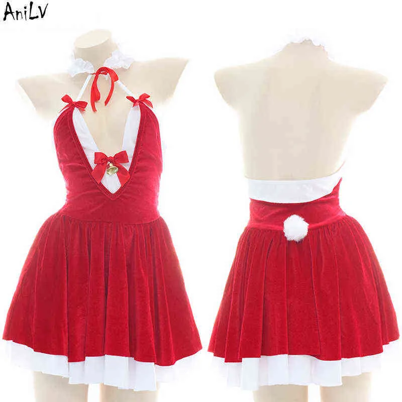 Stage Wear AniLV Christmas Eve Girl Deep V Neck Backless Halter Dress
