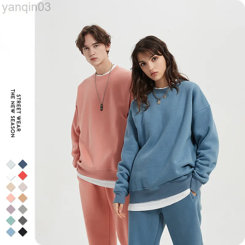 Men's Hoodies Sweatshirts 2022 Autumn New Men Round Neck Sweater Casual Fashion Brand Hip Hop Solid Color Sweater Harajuku Couple Women Loose Fleece L220901