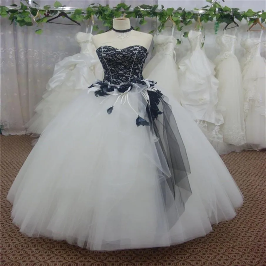흰색과 검은 색 레이스 댄스 파티 드레스 꽃 장식 얇은징 볼 가운 맞춤형 긴 정규 파티 드레스 Quinceanera 드레스 252s