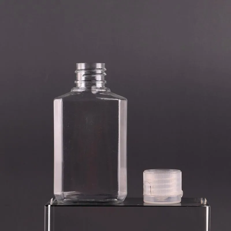 Bouteille de r￩cipient de 30 ml 60 ml bouteille en plastique de compagnie bouteille carr￩e transparente avec capuchon pour le bouton de maquillage pour la main de fluide de maquillage