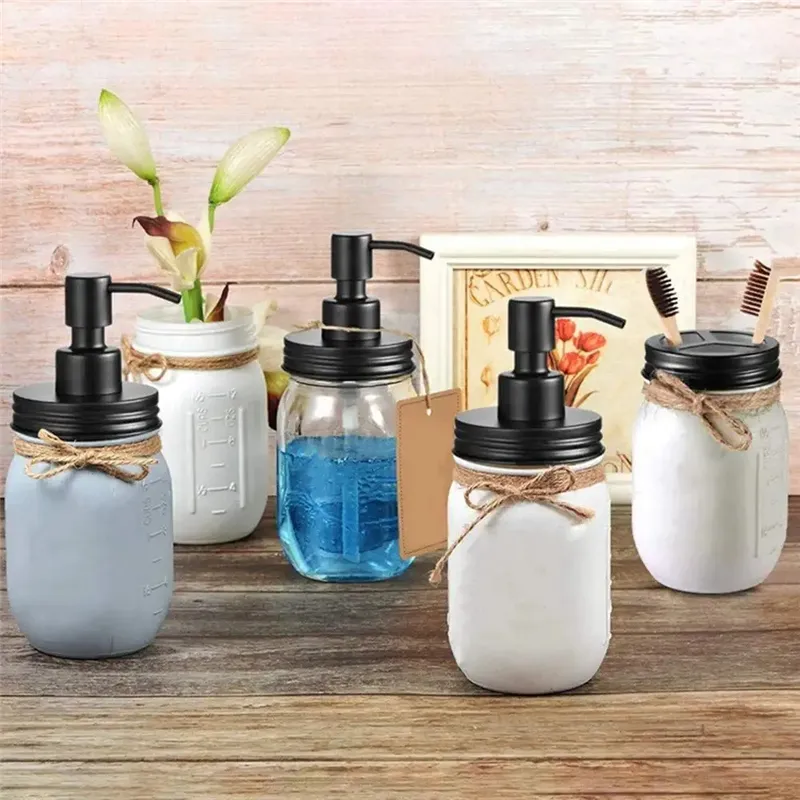 Mason Jar Soap Dispenser Lids with Pumps Painted Black Rust Proof Lotion Dispenser Lid for Regular Mason Jars