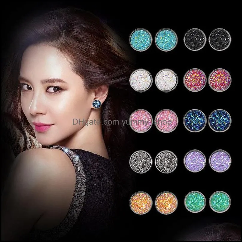 Stud 12Mm Resin Sier Plated Stud Earings Drusy Druzy Earrings Jewelry Women Party Gift Dress Candy Colors Drop Delivery 2021 Dhseller2 Dhv9P