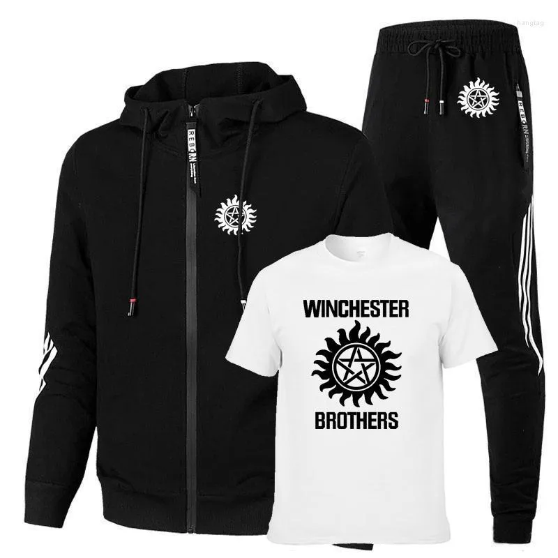 Survêtements pour hommes Costumes pour hommes surnaturels pour hommes Winchester Bros Vestes imprimées Sweat-shirt en coton à rayures de couleur unie T-shirt Sports