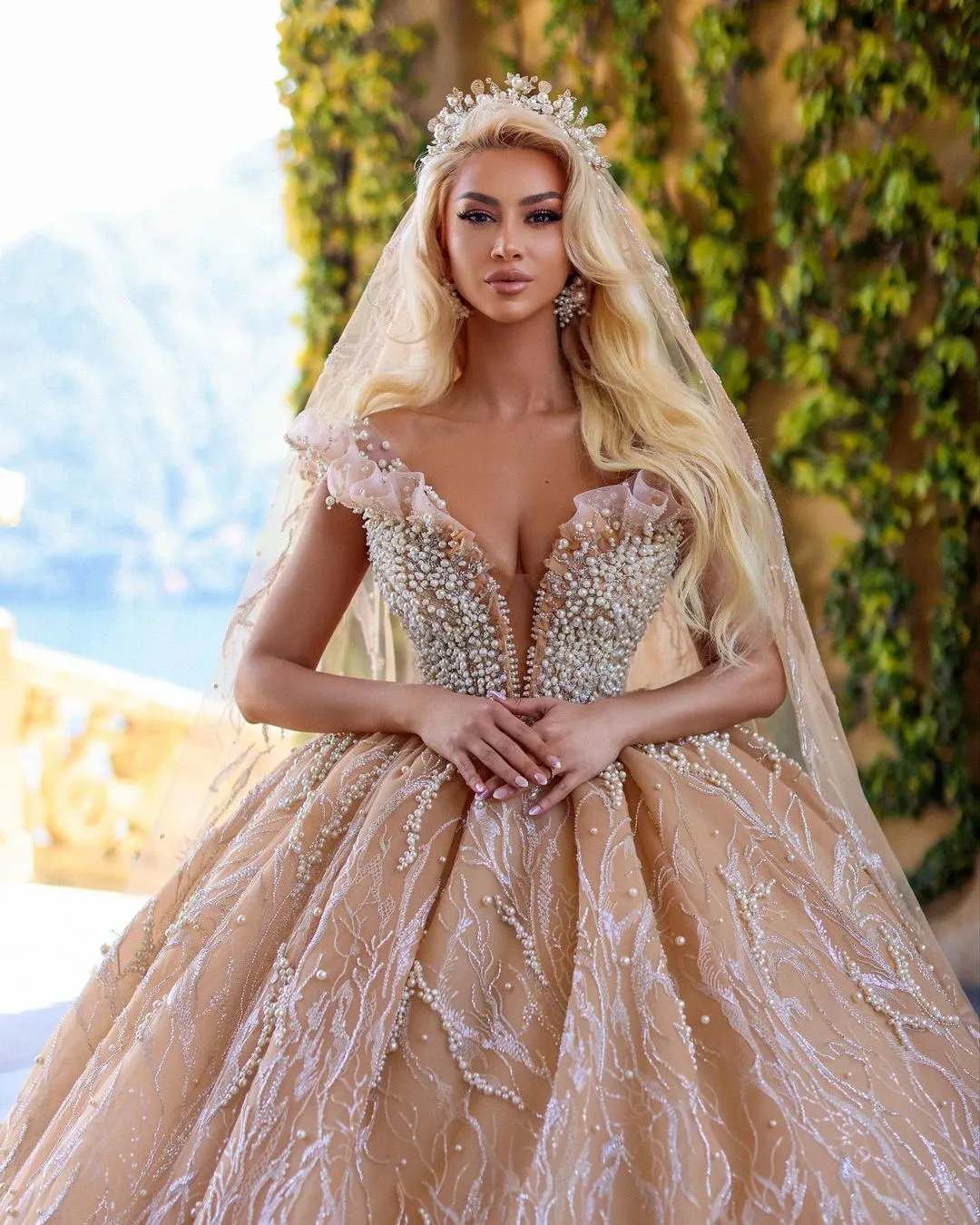 open lace back dress QING XIN-1225 Wedding dress,prom dresses 3D Lace Flowers Off Shoulder Ball  Gown Wedding Dresses main image 0