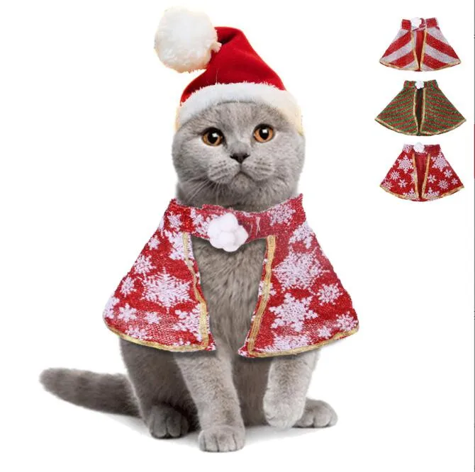 Vestido de cachorro conjunto de natal cão gato gato natal santa chapéu manto de natal acessórios de decoração de fantasia para gatinhos de cachorro gatos pequenos cães animais de estimação