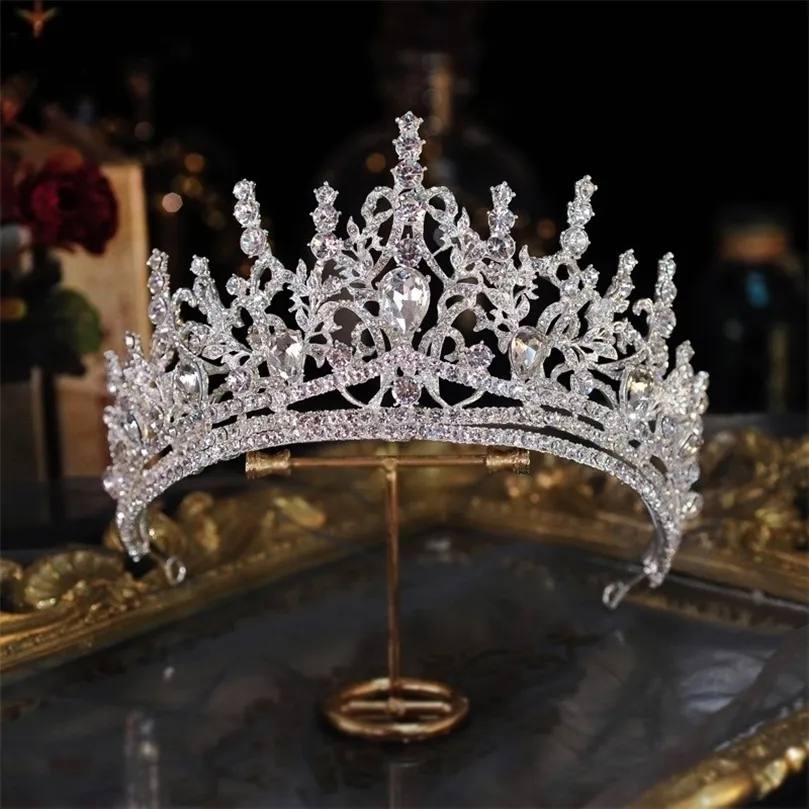 Bröllop hår smycken barock lyx bling crystal hjärta brud tiaras krona stor tävling diadem brudband tillbehör 220831