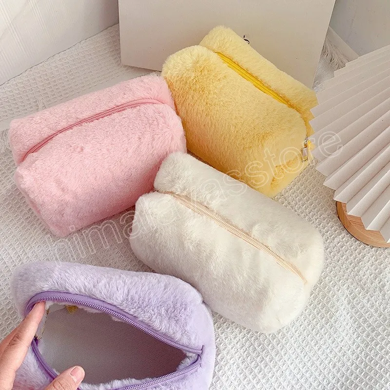 Borsa per cosmetici da viaggio morbida per ragazza Custodia per organizer Custodia per trucco per signora carina Borse per trucco in peluche in tinta unita per le donne