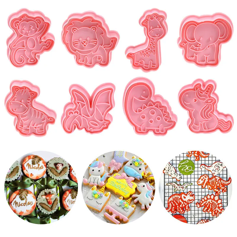 Forest Animal Cookie Cutter Set Kids Birhtday 3D Silicone Jungle Animal Cake Mould Biscuit Stamp Fondant Mould Baking Sugarcraft