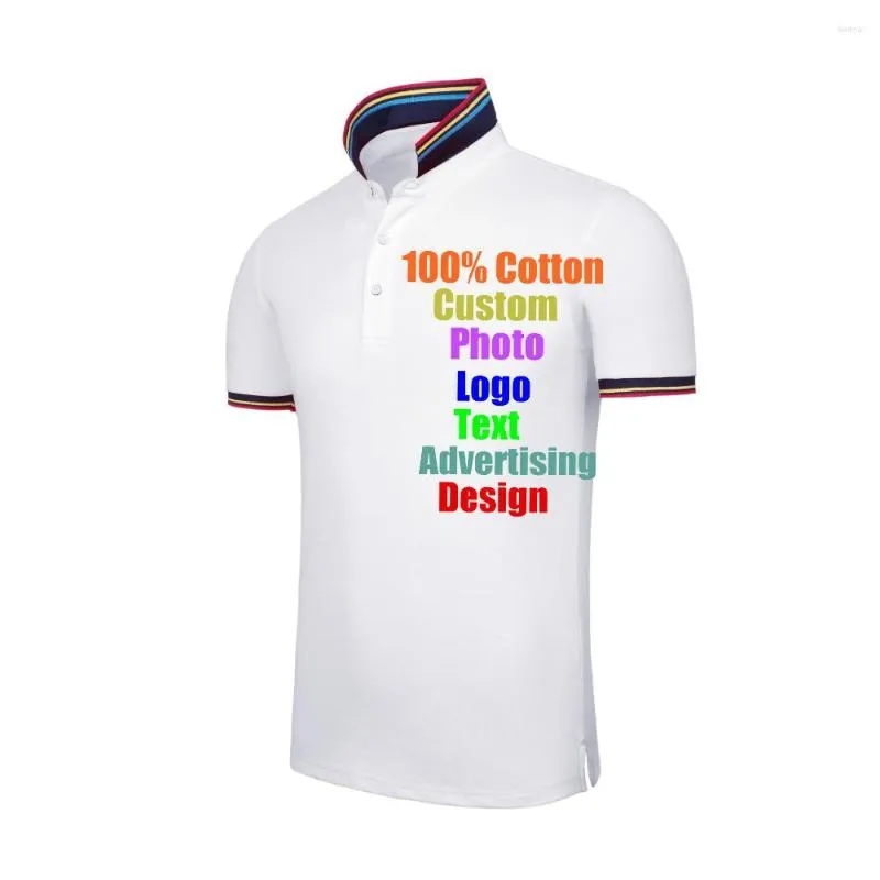 Men's Polos Unique Custom Made Logo Po Text Printed Men Women Quick Dry DIY Working Company Uniform Unisex Man Tees Buttons Work Top 2022