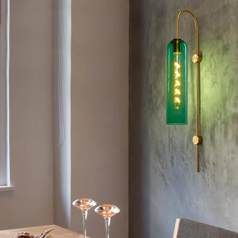 Nordic postmodern wall lamp creative strip living room bedroom bedside lamp glass light