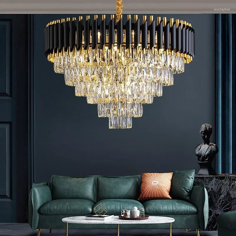 Pendant Lamps Modern Luxury E14 Led Lights Living Room Black Metal Hanging Lamp Lustre Indoor Crystal Lighting Fixtures