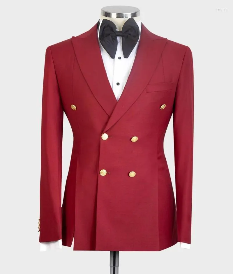 Costumes pour hommes Blazers Red Classic Men Smoking Slim Fit Pived Pived Double Poist Made Made Marid Wedding Groomsmen Blazer