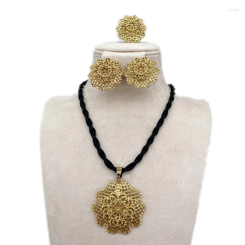 Collana Orecchini Set Gioielli Dubai Gold E Women French Ethnic Wedding Party 18k Regalo nuziale etiope