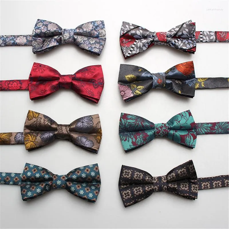 Bow Ties Paisley Çiçek Baskı Bowties Erkekler için İpek Kravat Kahverengi Erkek Düğün Aksesuarları Bowtie Yeşil Ön Bağlı Toptan B221