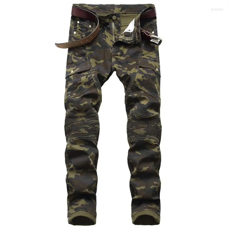 Jeans pour hommes Camouflage hommes Hip Hop motard étiré Streetwear plissé Joggers Slim hommes rayé pantalon pantalons Hombre
