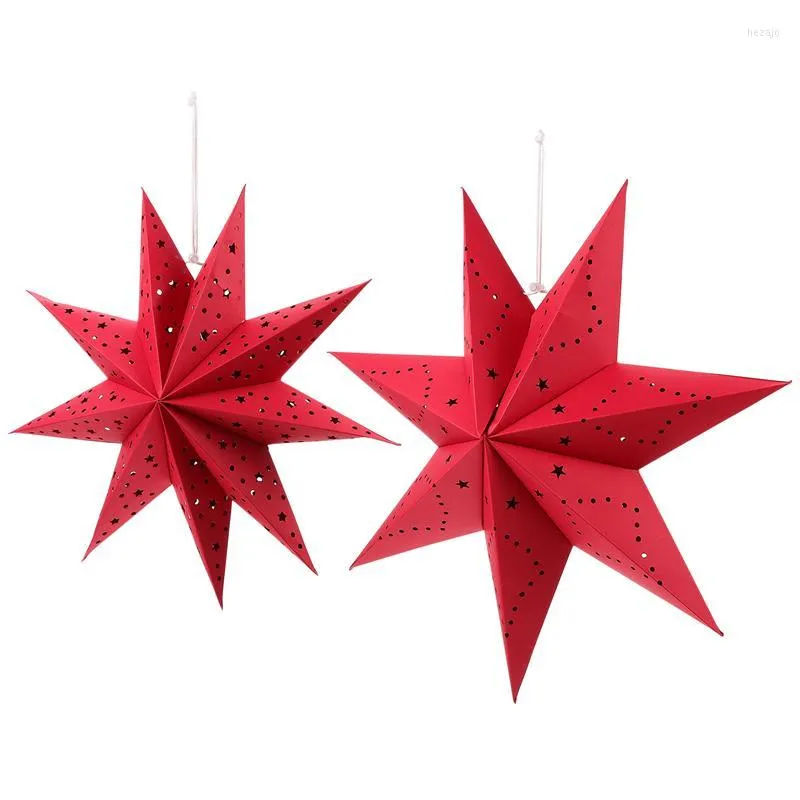 Christmas Decorations 2Pcs Star Lanterns Xmas Tree Hanging Pendant DIY Party Home Garden Drop Ornament 35cm 1pc & 45cm