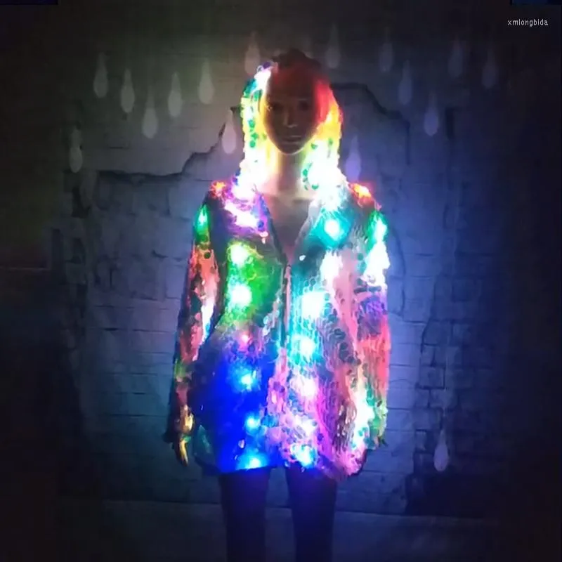 LED Light Up Sequined Womens Rave Jacket Rainbow Colorful Hooded Party Clothes In Plus Size From Xmlongbida 57.17 DHgate.Com
