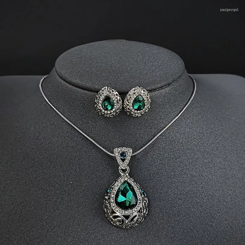 Collier boucles d'oreilles ensemble 2 pièces Pack 2022 luxe vert couleur poire argent mariée dubaï mariage pour femmes dame anniversaire cadeau J5896