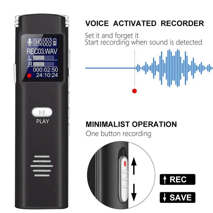 Beroep Smart Noise Reduction Digital Audio Recorder 8GB HD Mini Dictafoon Small Sound Voice Recorder MP3-speler met realtime DIS2885